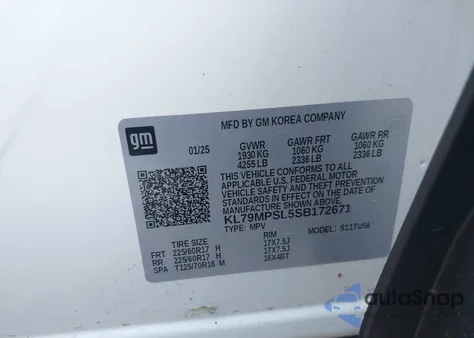 2025 Chevrolet Trailblazer Fwd Lt z USA, uszkodzony, nr VIN KL79MPSL5SB172671